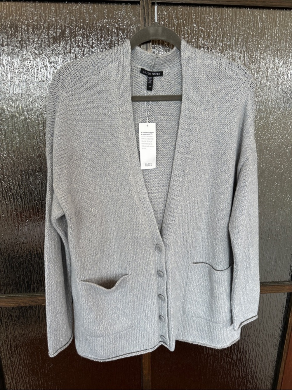 Eileen Fisher V-neck Organic Cotton Cardigan In Delphine Grey Alpaca Sm NWT - Picture 8 of 11